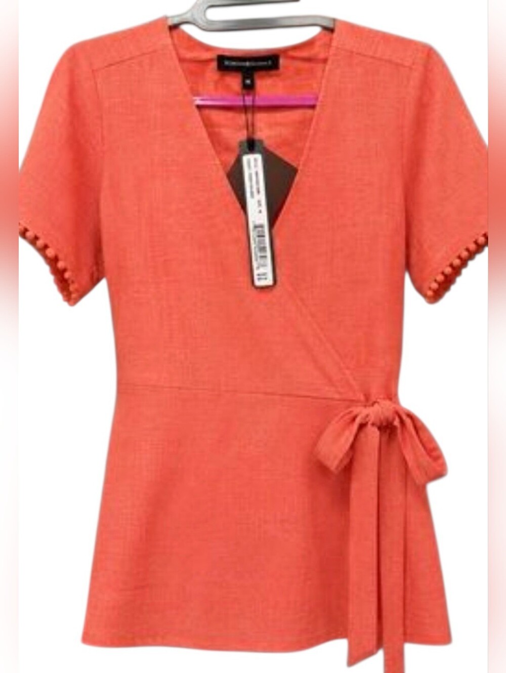 Harve Benard Coral Wrap-Style Short Sleeve Tunic